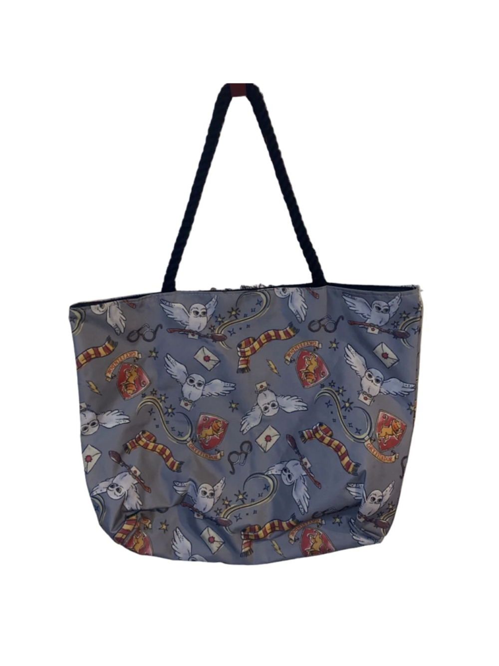 Harry Potter Large Tote Bag Travel Bag One Size Gray Red Hedwig Rope Handle